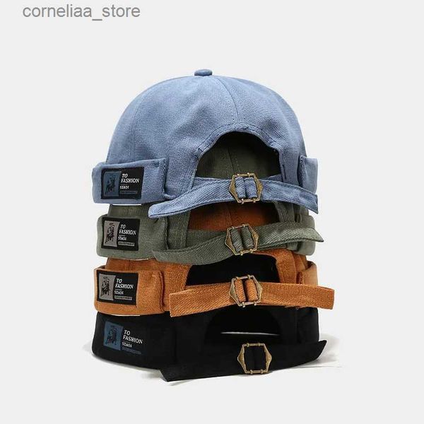 Bola Caps Japonês Vintage Dome Hat Mens Melon Beanie Cap Unisex Pano Adesivo Ajustável Hip Hop Bonnet Beanies Tendência Yuppies Docker HatY240315