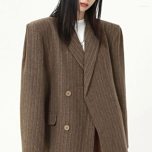 Ternos femininos outono/inverno engrossado algodão clipe estilo britânico veludo blazer retro casual cor sólida pit stripe terno de lã jaqueta