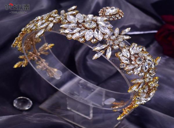 Copricapo fronte oro Diamante Tiara da sposa Barocco Cristallo Copricapo da sposa Corona Strass Gioielli Accessori per capelli Sposa Cr2376287