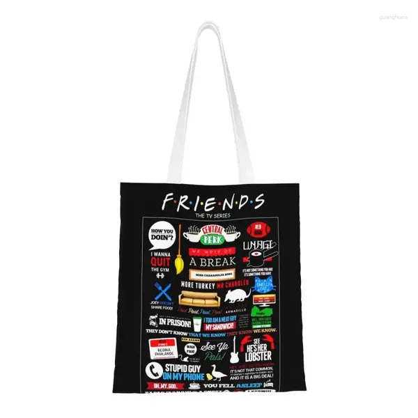 Sacos de compras Personalizado Amigos Símbolo Bolsa de Lona Mulheres Lavável Mercearia Clássico TV Show Shopper Tote