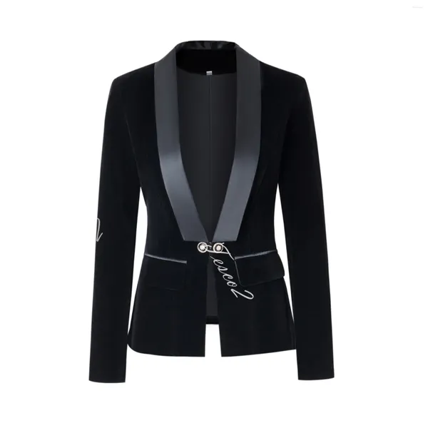 Damenanzüge Tesco Frauen Samt Blazer Anzug Schwarz Königsblau Slim Fit Jacke Senior Vintage Schalkragen Weibliche Tops Formale Mantel für