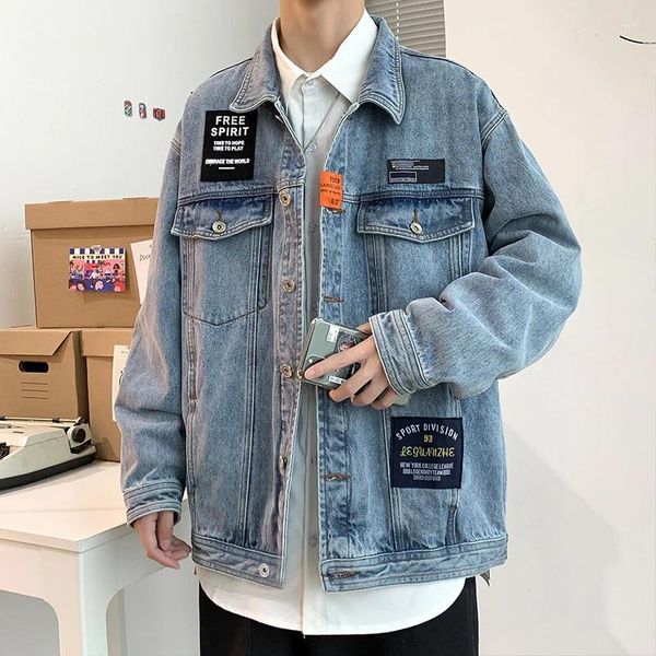 Erkek ceketler bahar büyük boy nakış etiketi denim erkekler moda markası sıradan unisex katlar hip hop erkek dış giyim