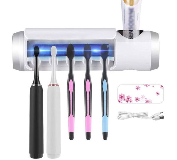 Portaspazzolino UV da parete con disinfettante per spazzolini UV con funzione di sterilizzazione, ventola incorporata e 5 supporti per dentifricio9992953