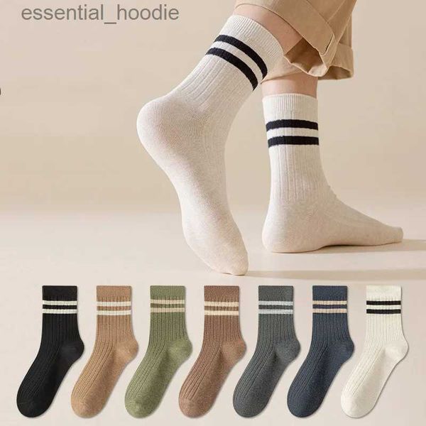 Meias masculinas 5 pares de homens outono tubo médio com listrado preto e branco esportes respirável suor wicking conforto meias ue 38-44c24315