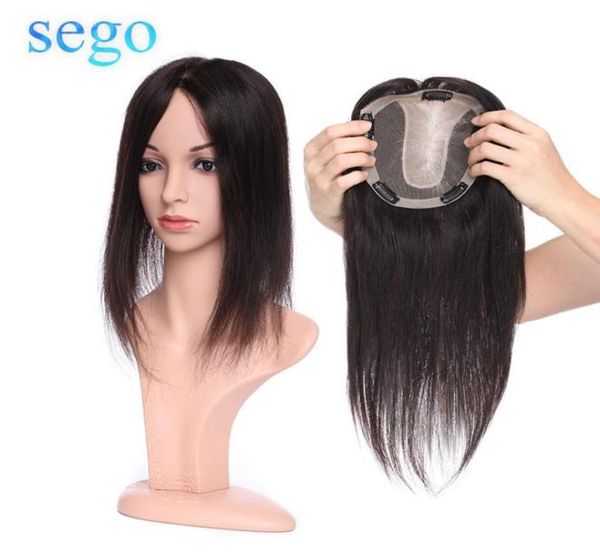 Sego topper de cabelo humano, 10x12cm, para mulheres, base de seda, postiços com franja, 4 clipes, não-remy, peruca de cabelo 8031479