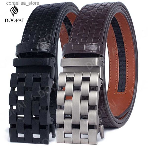 Gürtel 2023 Männer Gürtel Metall Luxus Marke Automatische Schnalle Plaid Echtes Leder Gürtel für Männer Taille Strap Schwarz MaleY240315