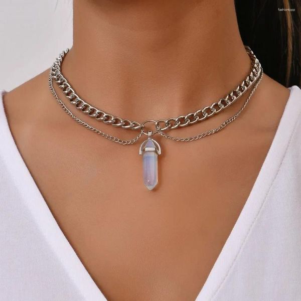 Anhänger Halsketten Mode Silber-Platte Punk Kette Geometrische Kristall Halskette Für Frauen Vintage Multilevel Boho Choker Schmuck Geschenk