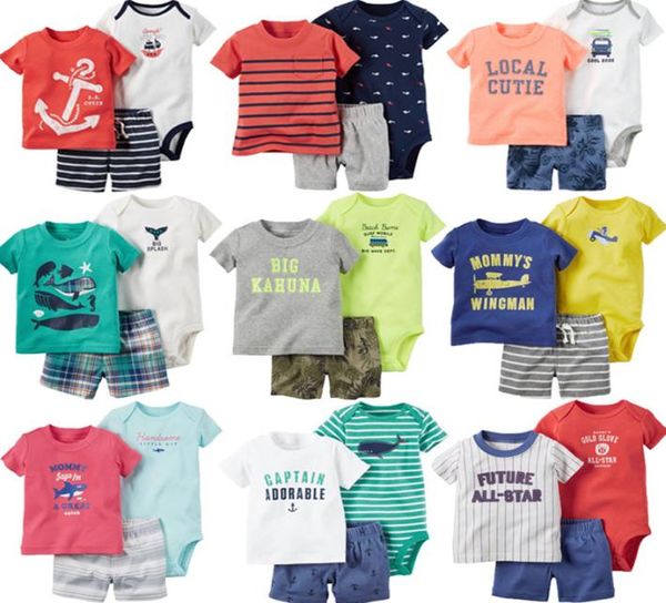 Комплекты одежды из 3 предметов Футболка Комбинезоны Топы Брюки для маленьких мальчиков Бутик для новорожденных малышей Детская одежда с короткими рукавами Out6368767