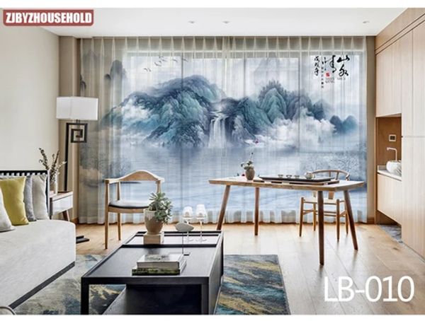 Современные новые китайские чернила с пейзажной живописью, тюлевые шторы для гостиной, кабинета, элитные спальни, знаменитый отель, тюлевые занавески