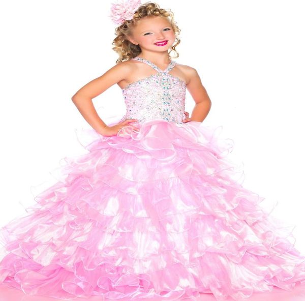 Bonito rosa tule tiras contas vestidos da menina de flor girls039 pageant vestidos vestido elegante vestido de férias tamanho personalizado 2 4 6 8 10 1009443