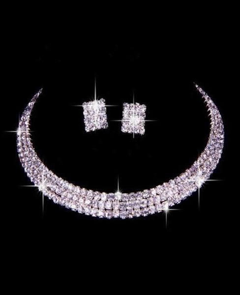 100 Stück wie abgebildet, klassisches Strass-Schmuckset, Hochzeit, Braut-Halskette und Ohrringe, für Braut, Abend, Abschlussball, Party, Heimkehr, A1037737