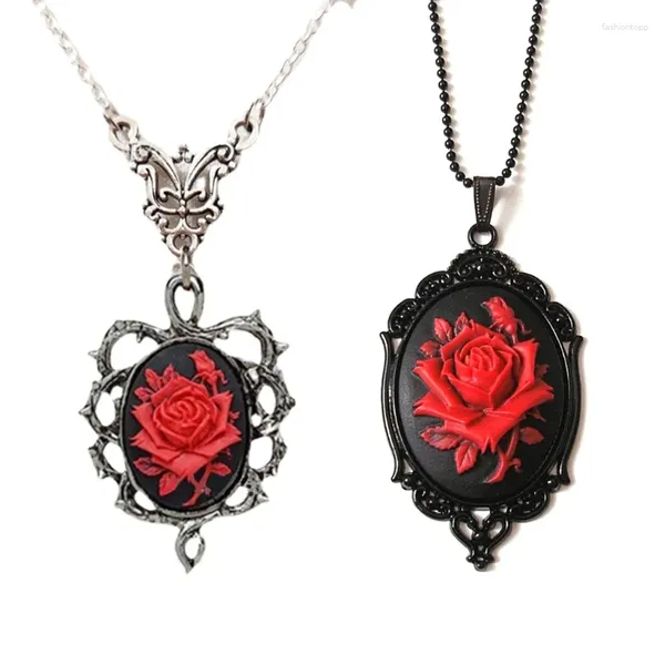 Anhänger Halsketten Vintage Gothic Rose Halskette Viktorianisch Schwarz Rot Blumenschmuck