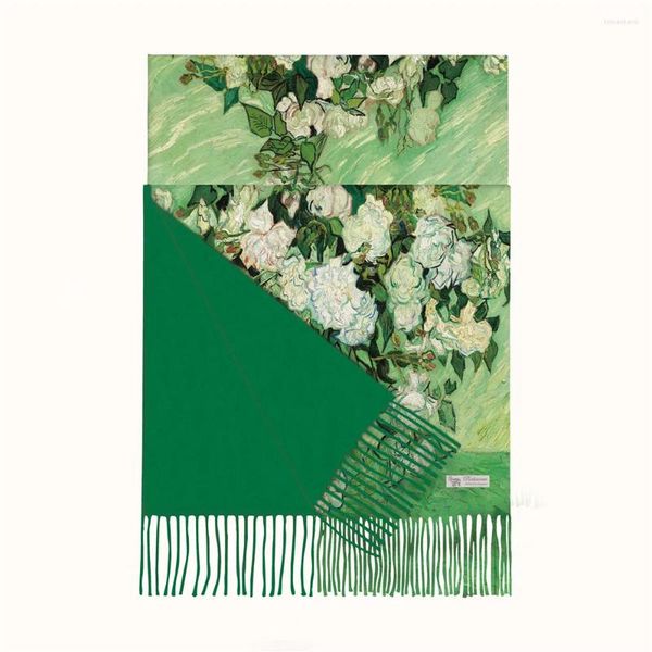 Schals, langer Kaschmirschal, Kopfhaar, Hut, Gürtel, Accessoires, Foulards, Vintage, große Quasten, Schals, 180–70 cm, grüne Blumen
