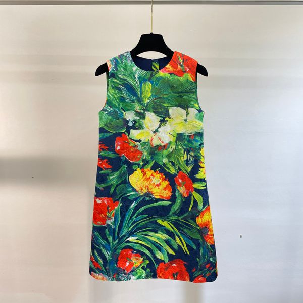 Europäische Modemarke Ölgemälde-Minikleid mit Blumenmuster