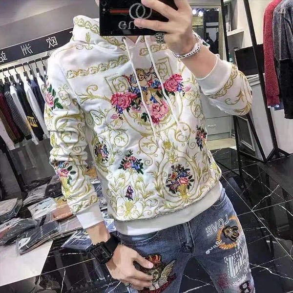 Hoodies masculinos outono veludo pesado bordado moletom com capuz solto casual high street de manga comprida topos roupas masculinas