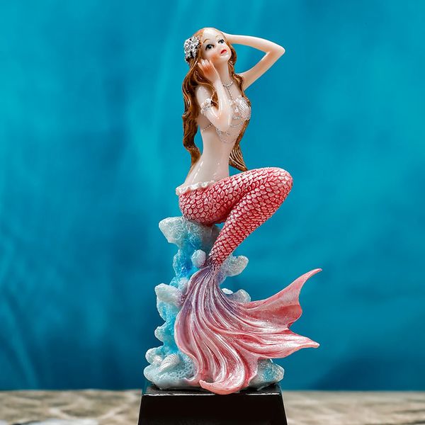 Regali a forma di sirena per ragazze Statuetta alta Scaffale per camera Statua in resina Ornamento Scultura Artigianato da collezione Dea del mare dell'oceano 240306