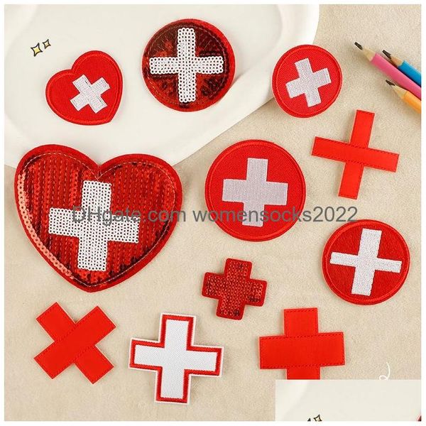 Nähen Vorstellungen Werkzeuge Medic Iron Ones Herz mit rotem Kreuz gestickte Applikation Liebe Pailletten für Kleidung Jacke Rucksäcke DIY Decora Dh2T8