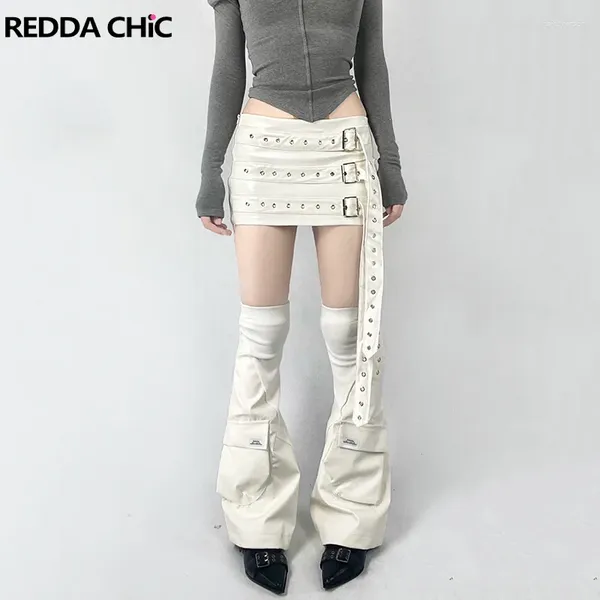 Meias femininas reddachic costela malha emendada couro retro branco bolsos coxa-longas botas capa y2k música festival outfit