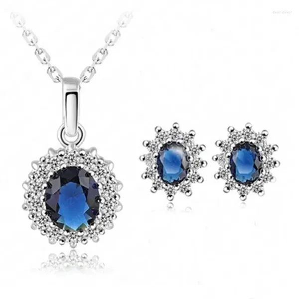 Комплект ожерелья и серег J031 Высококачественный темно-синий костюм Королевской принцессы с имитацией драгоценных камней оптом