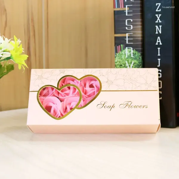 Fiori decorativi 1PC Confezione regalo portatile a doppio cuore Attività di festival di matrimonio Rosa Fiore di sapone Regali di San Valentino Romantico squisito