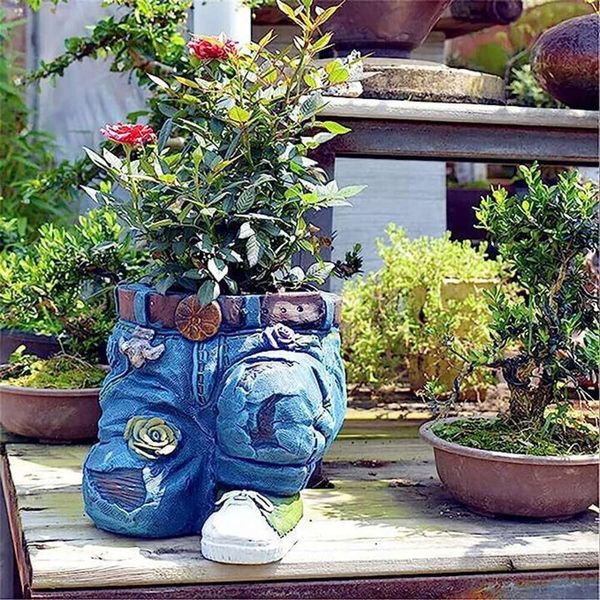 Jeans artistici da giardino esplosivi, ornamenti decorativi, vasi da fiori, artigianato in resina, design di cortili