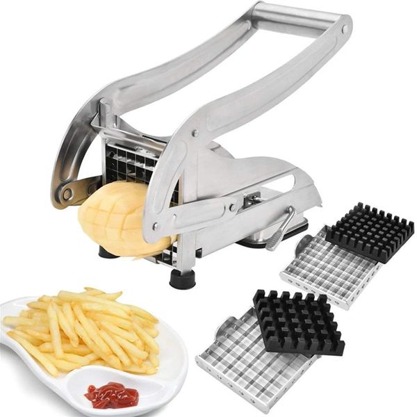 Aço inoxidável batatas fritas batatas fritas tira cortador cortador com 2 lâminas chopper chips máquina fazendo ferramenta batata corte batatas fritas 240315