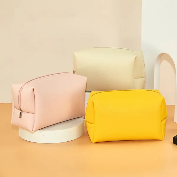 Kosmetiktaschen Einfache einfarbige Reißverschlusswaschung Quadratische wasserdichte tragbare doppelseitige Leder-PU-Reisetasche