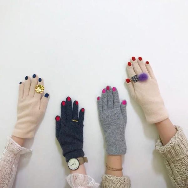 Перчатки с пятью пальцами, шикарный лак для ногтей, кашемировые креативные женские шерстяные бархатные перчатки с толстым сенсорным экраном, женские зимние теплые перчатки для вождения284z