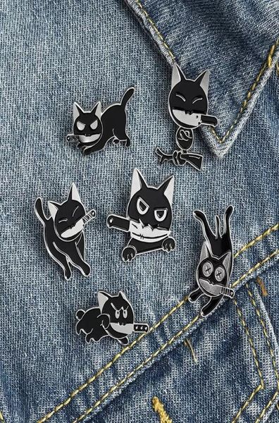 Black Cat Knife Punk Style Spilla smaltata Pin per donna Ragazza Accessori per gioielli moda Spilla vintage in metallo Pin Badge Wholes2147668