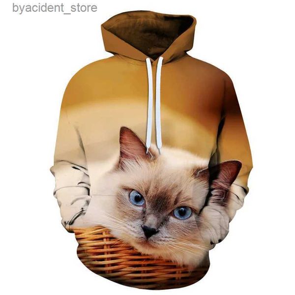 Felpe con cappuccio da uomo Felpe con cappuccio più recente stampa 3D carina Felpa con cappuccio da donna Gatto Serie animali Pullover Animali Manica lunga con cappuccio Ragazze Top Felpe da uomo oversize L240315