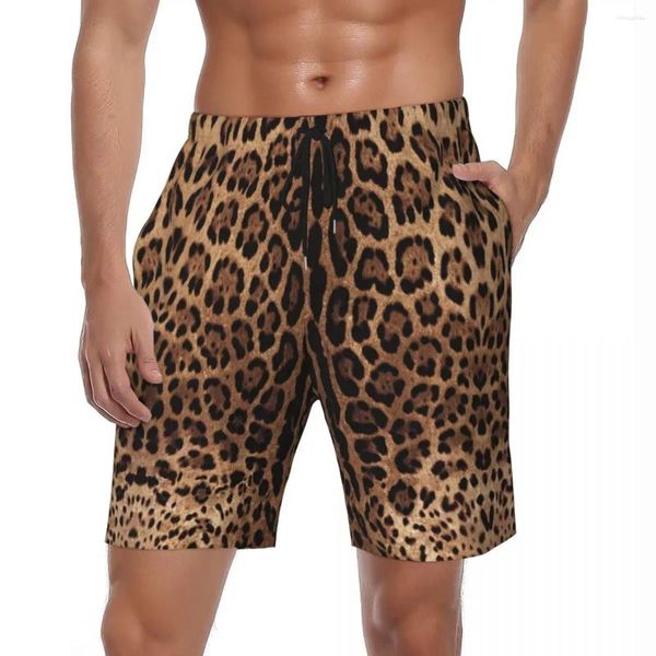 Calções masculinos leopardo impressão ginásio verão pele animal surf praia machos secagem rápida design casual grande tamanho troncos de natação