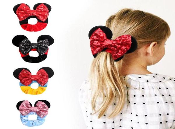 Criança menina arco corda de cabelo mouse forma orelha lantejoulas princesa grande bowknot retalhos hairbands para festa acessório6233606