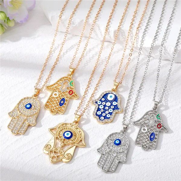 Collane con ciondolo Vintage esagerato Big Hamsa Fatima Collana a mano per le donne Zircone occhio turco Palm Choker Catena di gioielli AN130