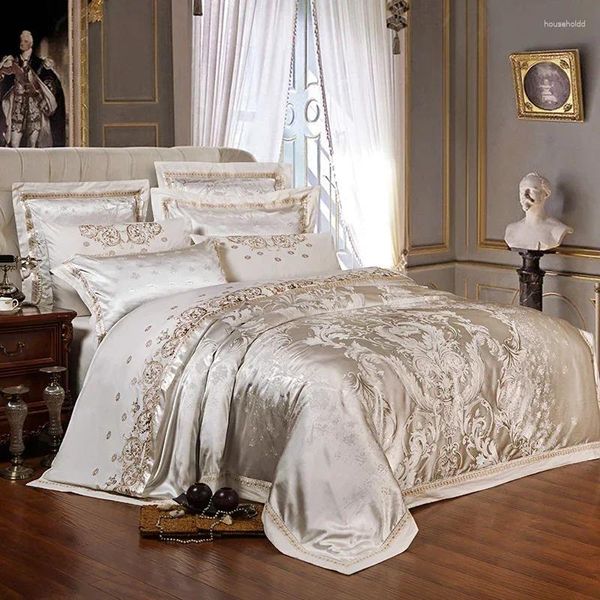 Bettwäsche-Sets, Jacquard-Set, luxuriöse High-End-Baumwolle, Queen-King-Size-Bettbezug, Bettlaken, weiche flache Kissenbezüge