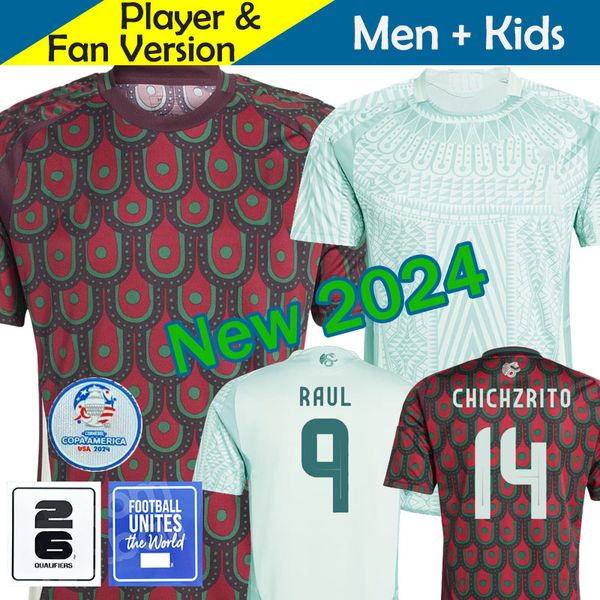 2024 2025 México Camisas de futebol CHICHARITO 24/25 Camisa de futebol da seleção nacional Homens Kit Kit Home Away Camisetas Copa América Maillot Mexique 1985 Retro GIMENEZ