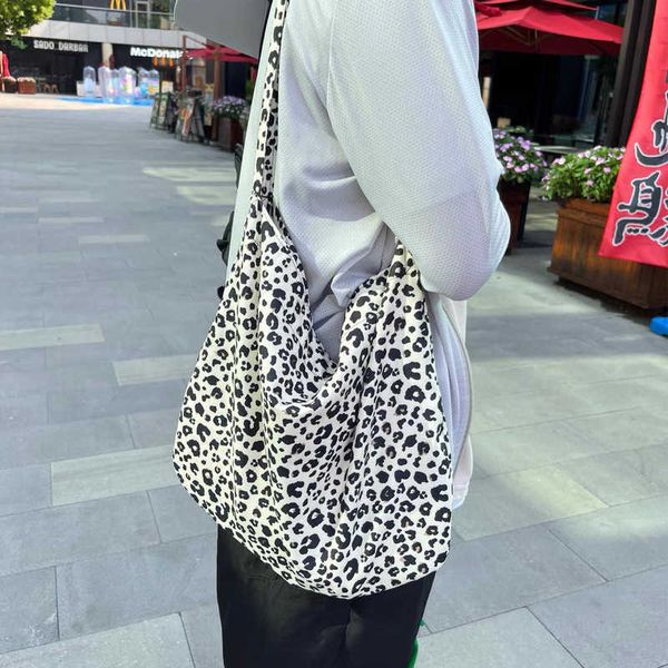 Coreano instagram mesmo leopardo bolsa de lona celebridade mesmo veludo impresso grande capacidade bolsa ombro diagonal straddle saco 240315