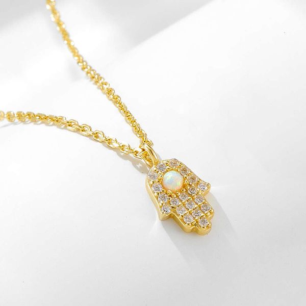 Colar de mão Sier Sterling Fatima S para mulheres Impossível Instagram conjunto com opala de diamante mini colar de palma corrente et