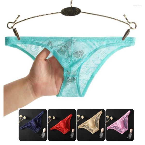 Underpants 2024 Gay Underwear Homens Briefs Mens Lace Material Sexy Calcinha Transparente para Jockstrap