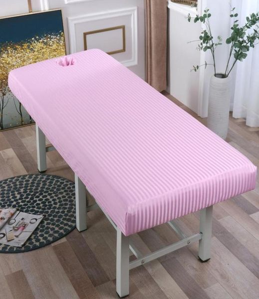 Conjuntos de lençóis listrado mesa de massagem cama lençol elástico cobertura completa elástico spa com buraco facial 4 tamanhos3893764
