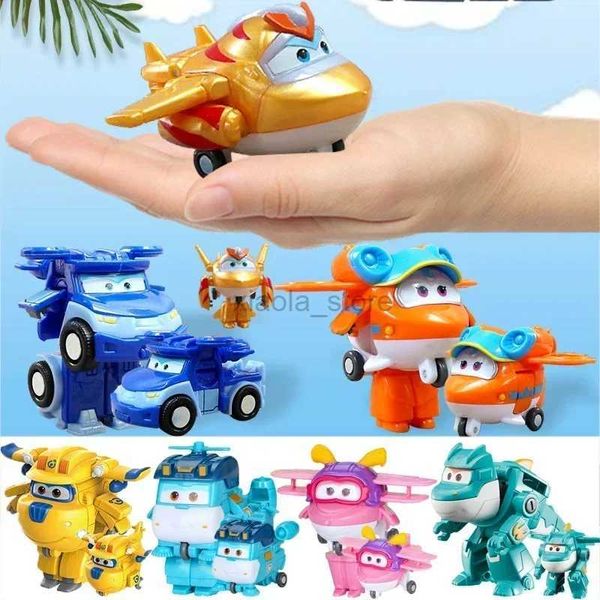 Brinquedos de transformação Robôs 2 polegadas Super Asas Transformando Robô Dino Jett Stuffed Plane Deformação Donnie Modelo de Animação Crianças Brinquedos Presentes 2400315