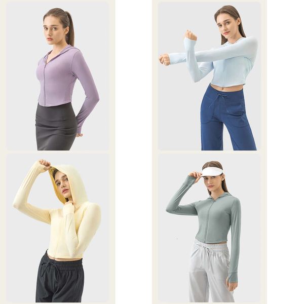 Lu roupas de yoga manga longa recortada protetor solar jaqueta creme estilo menina zip fiess upf50 + ginásio topo activewear correndo casacos roupas de treino mulher