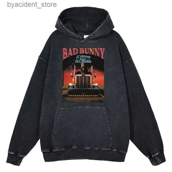 Moletom com capuz masculino 2023 Bad Bunny Singer Cool Hoodies Outono Inverno Estilo Casual Pulôver Solto Oversize Impressão Algodão Tops Streetwear Moletom L240315