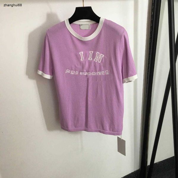 Designer malha camiseta feminina roupas de marca feminino verão rosa top moda de moda de manga curta senhora camisa asiática size s-l 15 de março