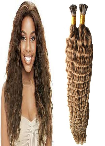 8 Light Brown queratina ponta extensão de cabelo 100gstrands prebonded extensões de cabelo humano I Tip Extensions 100s cabelo encaracolado profundo capsu9310100