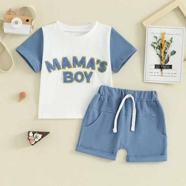 Conjuntos de roupas para bebês meninos, roupas de verão bordadas, camiseta de manga curta, shorts, conjunto fofo