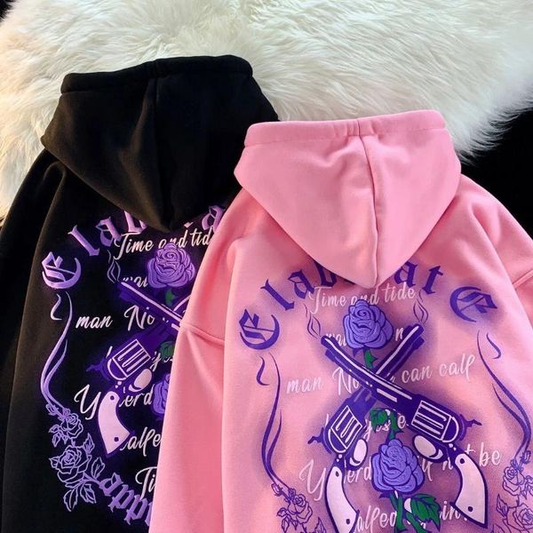 Hoodies femininos conjuntos de duas peças agasalho 2024 outono casual sólido manga comprida moletom com capuz moda feminina oversized y2k desenhos animados