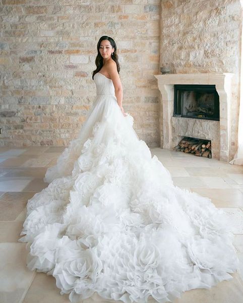 Abiti da sposa per feste Abito da sposa a trapezio con scollo a cuore con volant e tulle senza spalline senza maniche con cerniera posteriore