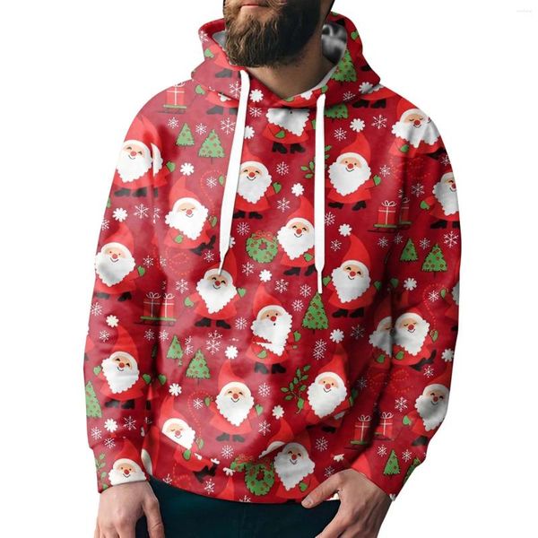 Мужские толстовки 2024, рождественская толстовка с капюшоном, мужская годовая красная толстовка с 3d принтом для вечеринки, уличная одежда с длинными рукавами, пуловер