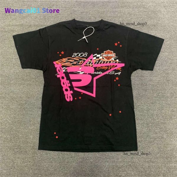 Wangcai01 2023 Nova Moda Masculina Camisetas Rosa Young Thug Sp5der 555 Camiseta Homens Mulheres 1 1 Melhor qualidade Puff Print Spider Web Padrão T-shirt 776