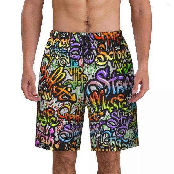 Shorts masculinos verão placa homem palavra graffiti arte de rua surf carta impressão calças curtas elegante secagem rápida praia troncos tamanho grande